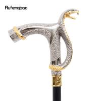 Bastón De Moda Con Cabeza De Cobra Dorada Y Blanco Decorativo Para Cosplay Vintage Bastón Cruzado De Acero 93cm Con Punta De Goma - details 4