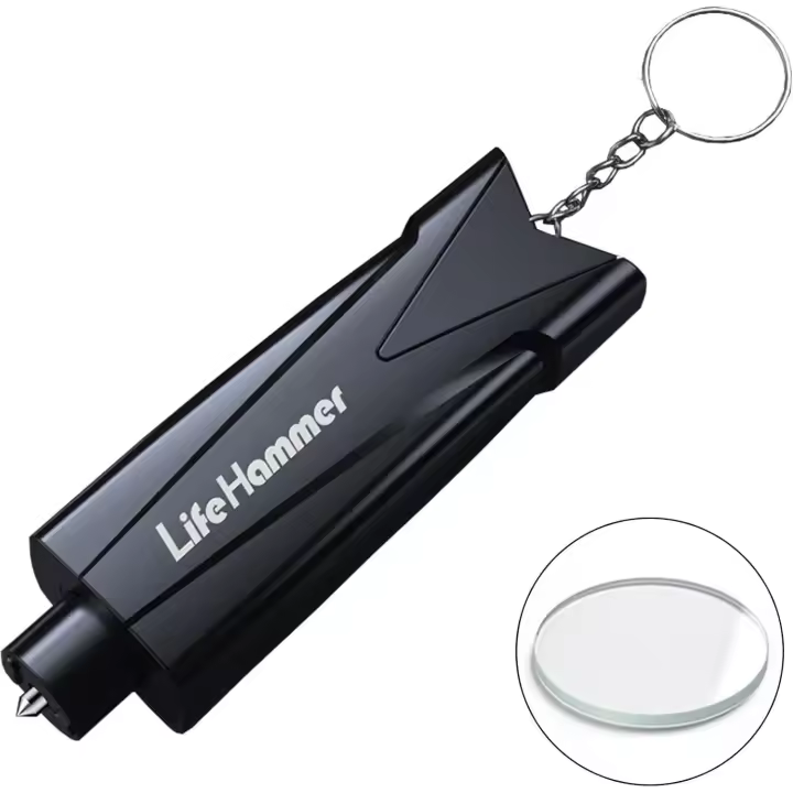 Martillo de seguridad para coche, herramienta de escape de emergencia con rompeventanas y cortador de cinturón de seguridad, herramienta de escape para accidentes automovilísticos con llavero, color negro - 1