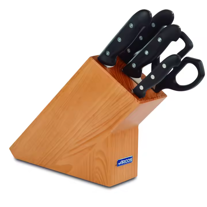 Arcos Maitre - Juego de 4 Cuchillos y Tijera de Cocina de Acero Inoxidable Nitrum con Mango de Polipropileno y Caja de Regalo en Madera de Pino - 1