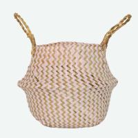 Bolsa De Almacenamiento Bohemia De Paja Con Estampado Rayado Y Florales Hecha a Mano Plegable Para Ropa Jardín Maceta - details 24