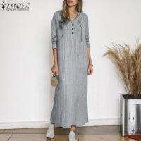 ZANZEA Vestido De Capucha Con Cuello V Y Manga Larga Estilo Casual Para Mujer Dress Maxi Otoño Invierno Cuello Redondo Suéter Drop-shoulder - details 2