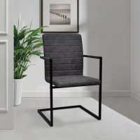 vidaXL Sillas de comedor voladizas 2 unidades cuero sintético gris - details 6