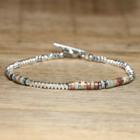 Pulsera Minimalista De Acero Inoxidable Con Piedra Natural Hecha a Mano Para Mujer Pulsera OT Clasp Picasso Hematita Joyería Unisex - details 2