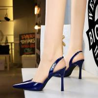 Sandalias De Tacón Alto Para Mujer 9cm Cómodas Elásticas Con Slingback De Cuero Glossy Azul Rojo Verano Fiesta Danza Pumps - details 33