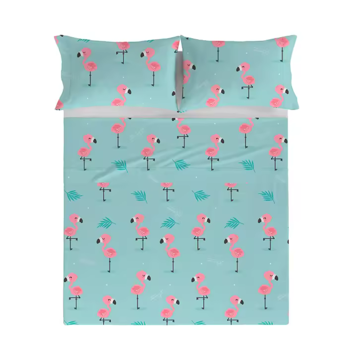 MR. WONDERFUL - Sábana encimera FLAMINGOS 100% algodón 144 hilos, ropa de cama.Disponible para cama de 90 cm (160x270 cm), 135 cm (210x270 cm), 150/160 cm ( 240x270 cm), 180 cm (270x270 cm). Fabricado en España. - 1