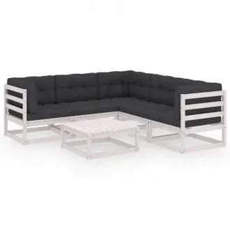 VIDAXL 3076780 conjunto de muebles para exterior con seis piezas en madera de pino blanca con cojines color gris antracita vida xl - 1