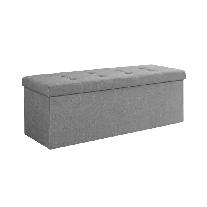 SONGMICS Puff Almacenaje, Baúl de Almacenaje Plegable, 38 x 110 x 38 cm, Taburete Reposapiés, Banco de Cubo, Soporta hasta 300 kg, para Sala de Estar, Dormitorio, Entrada, Blanco Crema/Gris Claro/Marrón Camello/Negro Tinta/Verde Retro - 1