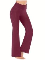 MOV Pantalones De Yoga Para Mujer Con Bolsillos Cintura Alta Flared Leg Tummy Tuck FitneCasualandex Polyester Ponte-de-Roma - details 5