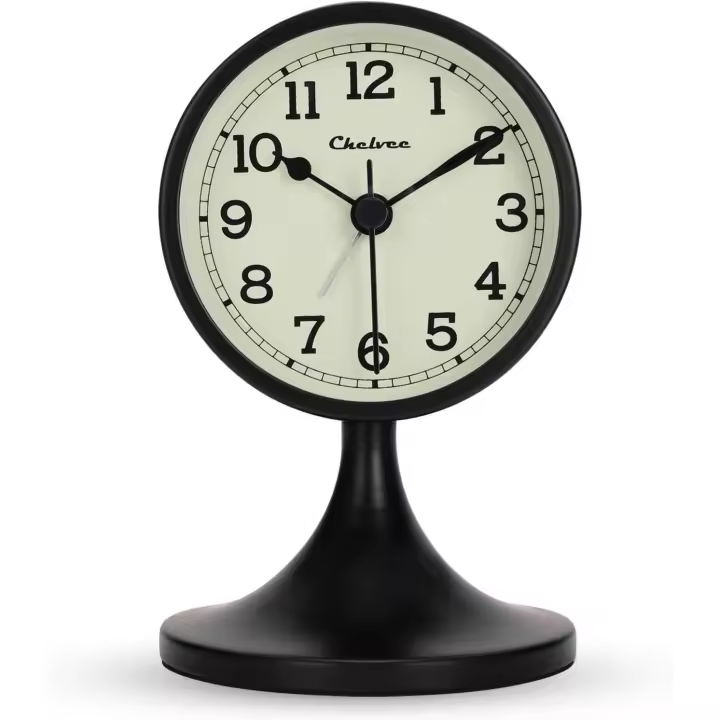 Reloj despertador de metal negro retro clásico, despertador silencioso sin tictac con luz de noche y función de repetición, pequeño reloj de mesa analógico a pilas para mesita de noche, dormitorio, oficina, 12,5 cm - 1