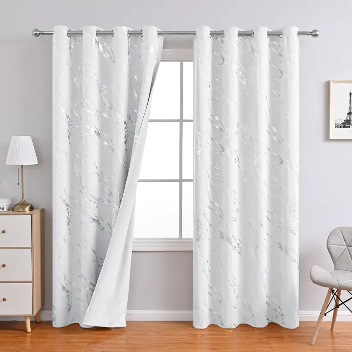 Cortina De Lujo Con Estampado De Marmol Y Estampado Plateado 1 Panel Precisión Alta Para Sala De Estar Dormitorio Moderno - 1