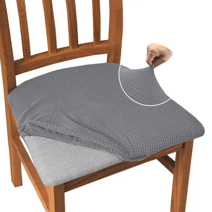 4 fundas para asientos de sillas de comedor en jacquard, muy elásticas y resistentes al polvo, adecuadas para comedores, cocinas (juego de 4, gris) - 1