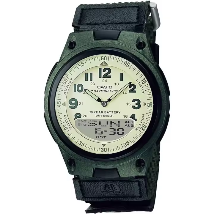 Reloj hombre deportivo militar Casio AW-80V-3BJH JDM correa tela 10 años batería telememo 30 luz de fondo JDM - 1