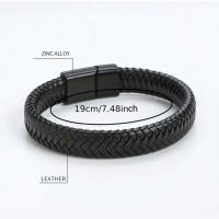 Pulsera Magnética De Cuero PU Negra Para Hombres Elegante Y Estable Regalo Ideal Para Hombres Tipo De Pulsera: Wrap - details 5