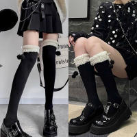 Calcetines De Pierna Alta Para Mujer 1Paquete Calcetines Gruesos Y Calientes Para Otoño E Invierno Diseño Lolita Blanco Y Negro - details 1