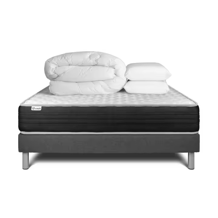 Pack cama completa - Colchón 200x200cm + Somier con láminas (kit) + 2 almohadas + Edredón - Vitalmemo One - 1