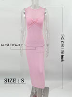 Vestido Maxi De Punto Para Mujer Verano Playa Sin Mangas Rosa Translúcido Ajustado Silueta A-Line Cuello Redondo Estilo High Street - details 0
