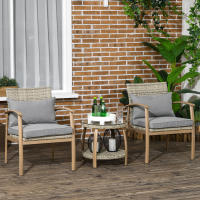 Outsunny Conjunto de Mesa y Sillas de Jardín para Exterior Juego de 3 Piezas Sillas y Mesa de Ratán con Marco de Aluminio Incluye 2 Sillas 1 Mesa de Vidrio Templado y Cojines Natural y Marrón - details 1