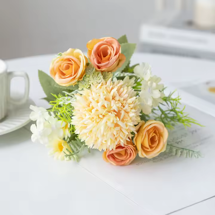 Bouquet De Flores Artificiales De Seda Rosa Y Crisantemo Para Bodas Decoración De Hogar Navidad Arco De Jardín Regalo DIY Venta Al Por Mayor Y Menor - 1