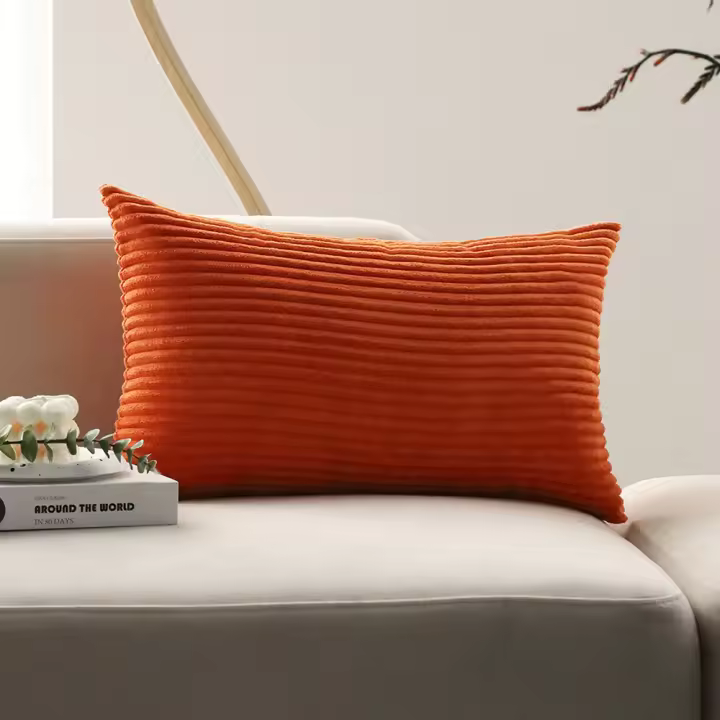 Funda Cojín Rectangular Naranja Ultra Suave De Corduroy Para Sofa De Sala De Estar Funda De Almohada Cómoda Tamaño 30x50 - 1