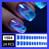 Kit De Uñas Postizas Con Diseño Geométrico Y Estampado De Océano Azul 24 Piezas Uñas Falsas Cortas De ABS Para Arte De Uñas - details 35