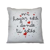 Cojín Frase : " Mi Hogar está Donde tú estés " 45x45cm.  Regalo romántico . Cojín Pareja . Frase amor - details 0