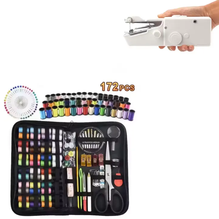 Kit de Costura Profesional (172 Accesorios) + Mini Máquina de coser de Regalo con accesorios,Ideal para Principiantes y Adultos, Accesorios de costura Premium y Funda de Transporte - 1