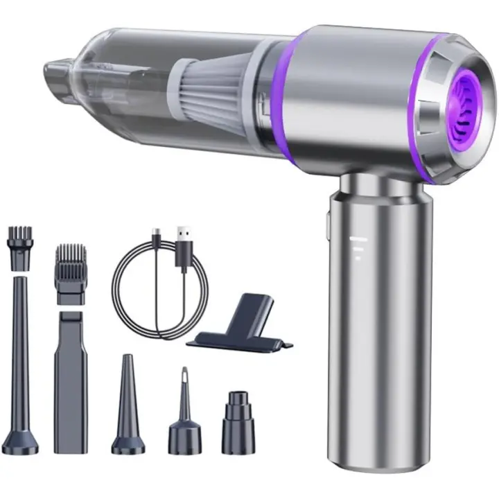 Aspiradora de Mano Eléctrica con motor Sin escobillas de Alta velocidad de 80000 RPM, Soplador de aire y Bomba de 15000 PA para Automóvil 3 en 1, 3 lordadades ajustables, mini aspiradora recargable para Automóvil y Hogar (púrpura) - 1