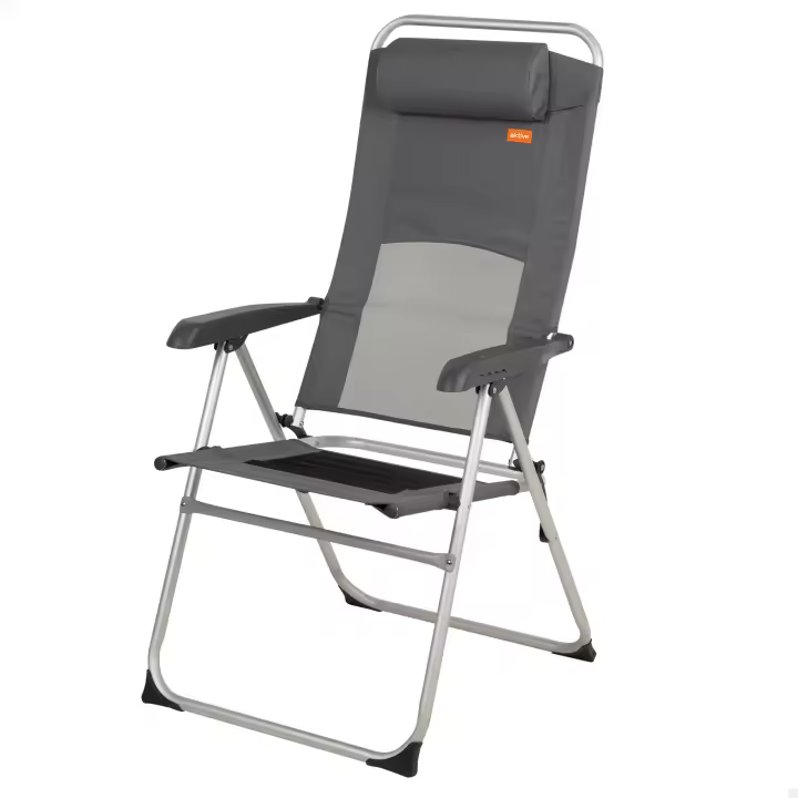 Aktive - Silla plegable, 48x63x114 cm, color gris, 6 posiciones, topes antideslizantes, cojín acolchado, respaldo alto, tejido poliéster de rejilla, peso soportado 110 kg, sillas de playa plegables, sillas plegables terraza, silla plegable jardín - 1