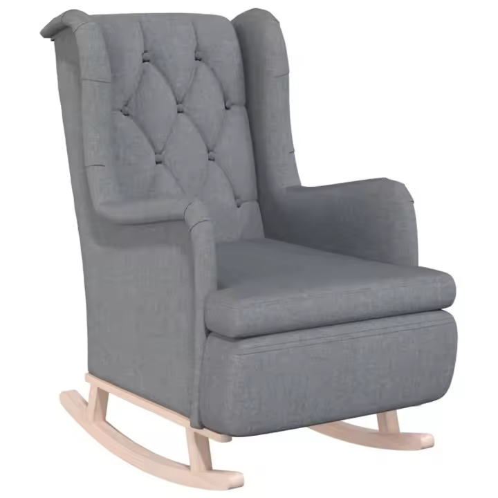 vidaXL Sillón con patas mecedoras madera maciza caucho tela Gris claro, Gris oscuro, Crema Sillon Dormitorio Sillon Comodos Silla Relax Sillón Sofá - 1
