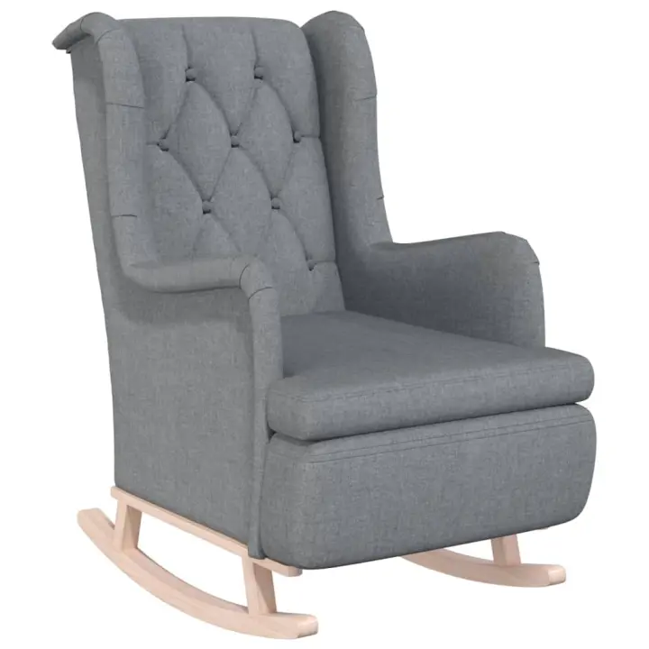 vidaXL Sillón con patas mecedoras madera maciza caucho tela Gris claro, Gris oscuro, Crema Sillon Dormitorio Sillon Comodos Silla Relax Sillón Sofá - 1