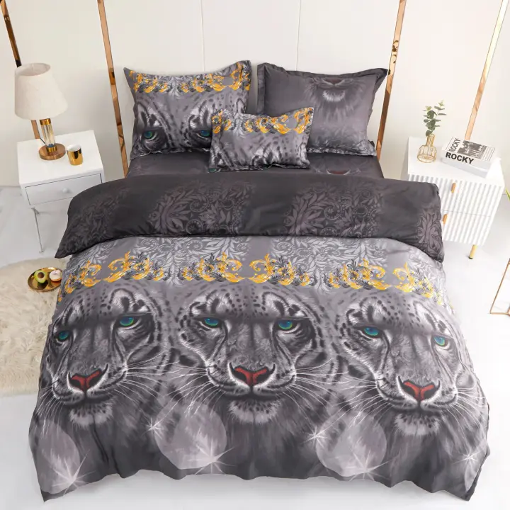 VOLARY - Juego de Sábanas de Alta Calidad para Cama 90/135/150 - Diseño de León，FUNDA NORDICA 5 PCS. Súper Suave, Cálido y Ligero. Ropa de Cama, Incluye 3 Funda de Almohada + Encimera + Bajera Ajustable - 1