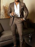 Traje De Boda Para Hombre 2 Piezas Talla Justa Marrón Traje De Negocios Hecho a Medida Conjunto De Traje Formal Con Chaqueta Y Pantalones - details 1