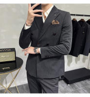Traje De Negocios Slim Fit Doble Botón De Color Sólido Dos Piezas Coreano Elegante Para Hombres Con Pantalones Talla S-7XL - details 6