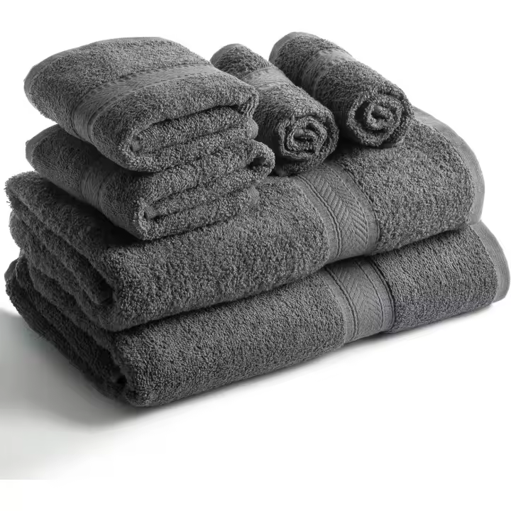 Juego de Toallas de 6 Piezas 2 Toallas de Baño, 2 Toallas de Mano Y 2 Toallas-Algodón-Calidad Hotelera, Super Suave y Highly Absorbent de Secado RÁPIDO (Gris Carbón) - 1