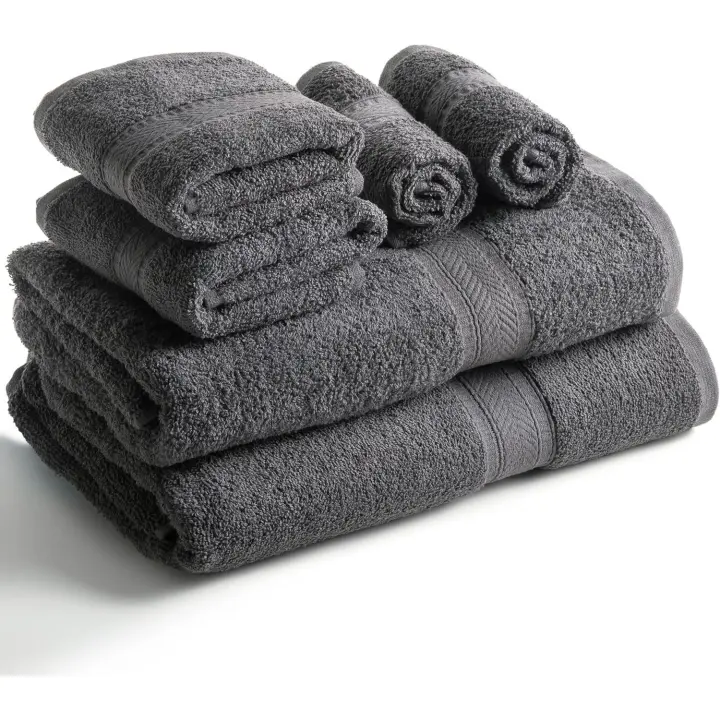 Juego de Toallas de 6 Piezas 2 Toallas de Baño, 2 Toallas de Mano Y 2 Toallas-Algodón-Calidad Hotelera, Super Suave y Highly Absorbent de Secado RÁPIDO (Gris Carbón) - 1