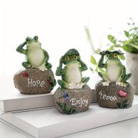 Decoración Rustica De Hogar Con Animal Ornamento De Jardín Piscina Aquascape Escritura Inglesa Rana En Piedra Resina Tamaño 10cm - details 1