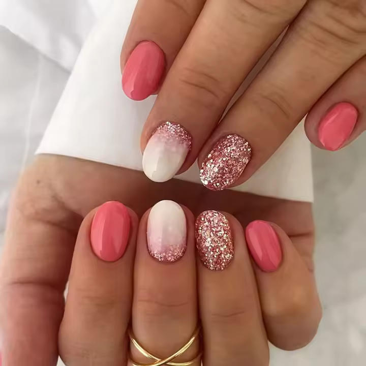 24pcs Uñas Postizas De Resina Estilo Francés Ovaladas Cortas Color Sólido Fácil De Usar Con Pegamento Y Linterna Para Manicura Rápida - 1