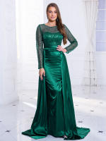 Vestido De Noche Largo De Mano En Satén Con Parches De Lentejuelas A-Line Hollow out Para Baile De Promoción Vestido Maxi De Faldas De Suelo - details 10