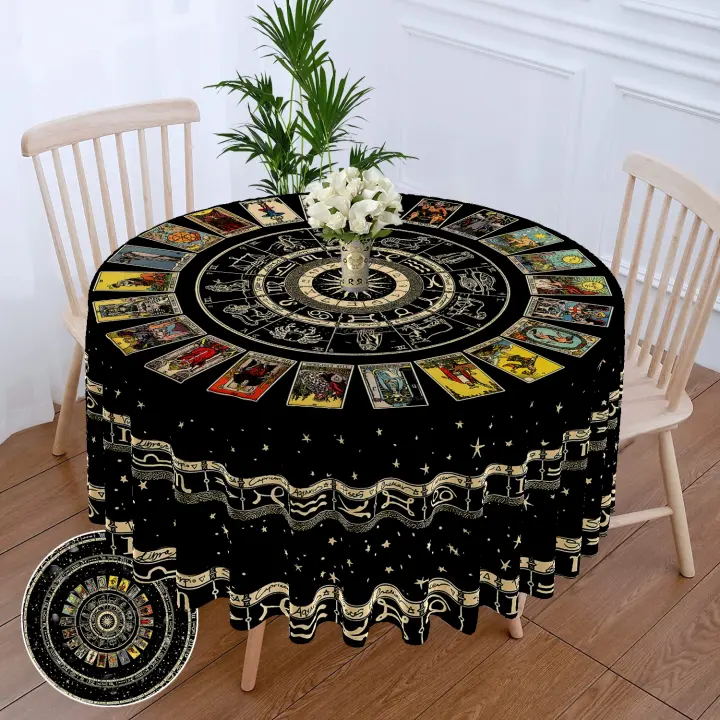 Mantel Redondo De Taro Impermeable 63 Pulgadas Negro Oro Multifuncional Para Comedor Terraza Fiesta Hotel Estilo Americano - 1