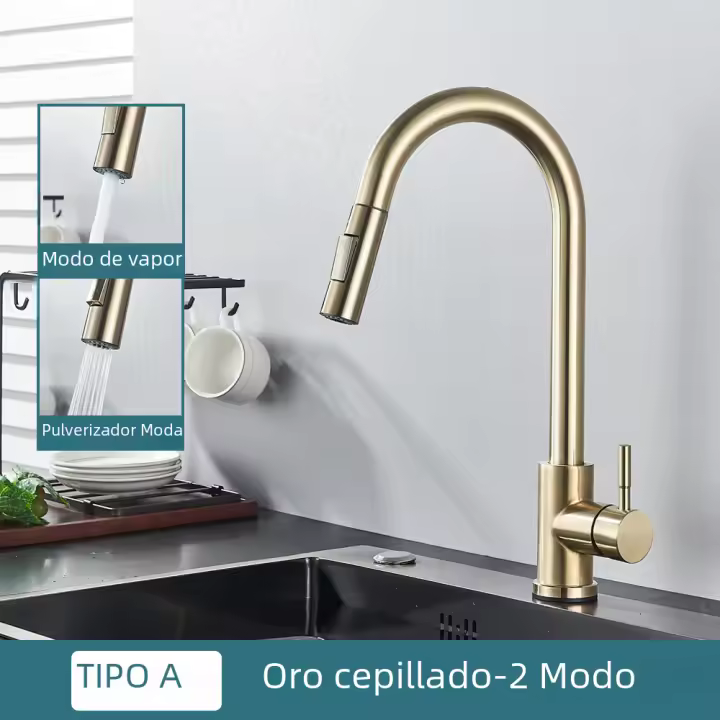 BIT Grifo de Cocina Negro de dos funciones, cóctel extraible de un solo Mango, Grifos de Agua Caliente y fría montadas en cubierta - 1