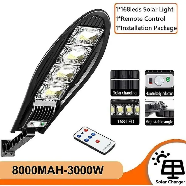 Farola solar mejorada de 5000 W, 8000 mAh, LED impermeable para exteriores, para pared de jardín, lámpara solar de ángulo ajustable con modos remotos, 1 lámpara solar de 168 LED - 1