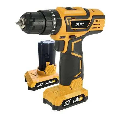 Blim Taladro Percutor Inalámbrico 20V 2Ah - 2 Baterías - 32Nm Par Máximo - 2 Velocidades - Capacidad de Perforación 10mm Metal / 10mm Hormigón / 25mm Madera - Amarillo - 1