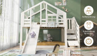 Cama Infantil Treehouse 90x200 cm, Litera Infantil, construcción de Ventana con tobogán y Protección Contra Caídas, Blanco, incluido. Pizarra - 2 somieres (colchón no incluido) - details 4