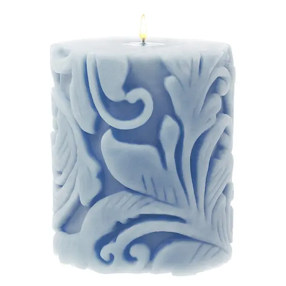 Molde Vela Vintage Cilíndrico tallado con motivos vegetales. Silicona antiadherente y flexible. Ideal para decorar velas de 310 cc. Fácil de usar - 1