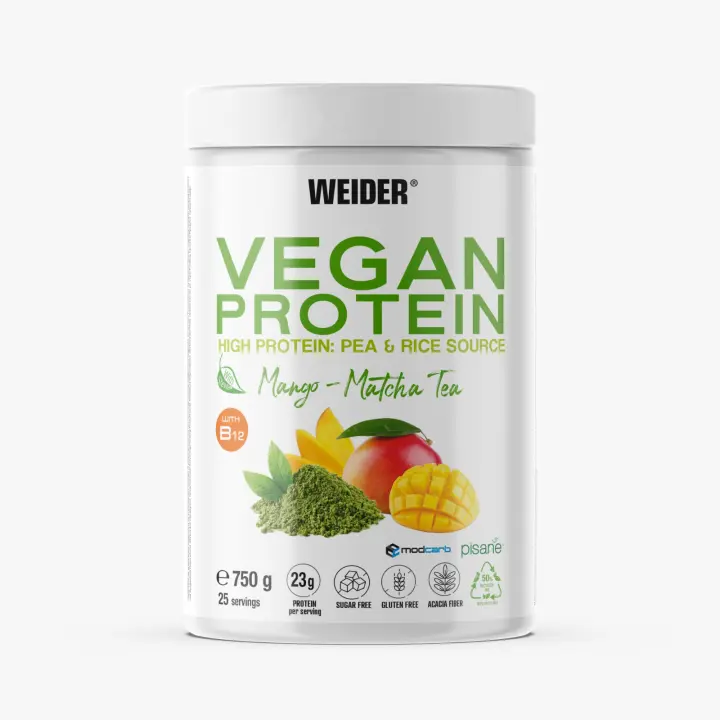 Weider - Vegan Protein 750 g - Proteínas de guisante y arroz - Sabor Mango y Matcha - 1