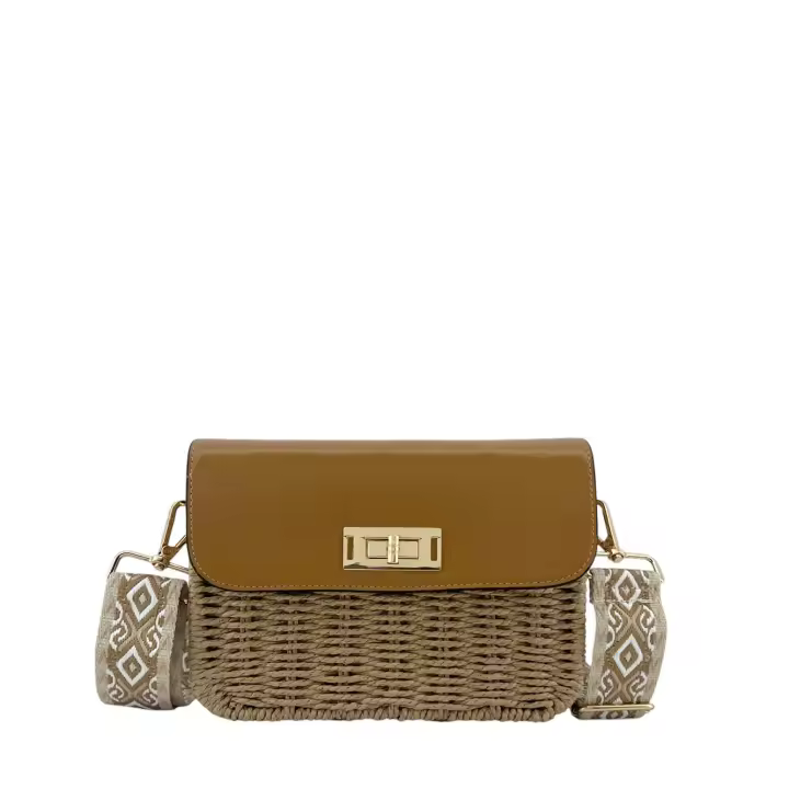 MODELISA Bolso Bandolera Rafia Con Solapa Correa De Hombro Grométrico Playa Mujer - 1