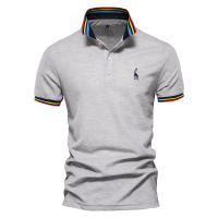 Camisa Polo Hombre AIOPESON Verano Bordado De Girafa Manga Corta Estilo Casual Cuello Erguido Transpirable Material Algodón Slim Fit - details 3