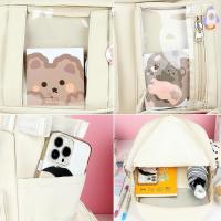 Mochila kawaii con lindos accesorios de pin, colgante de peluche Kawaii y tarjeta de dibujos animados - details 2