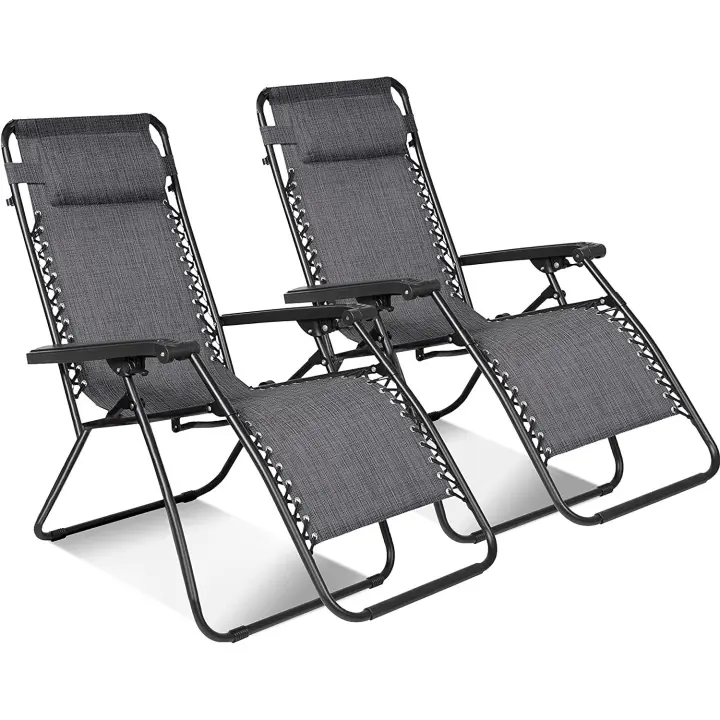 Set de 2 sillas Gravedad Cero reclinables Tumbonas sillas reclinable ajustable butacas plegable con almohada 165x68x110 , ligero de  6 kilos ideal para playa, jardín, terraza, patio - 1