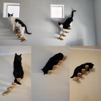 Escalera De Madera Y Algodón Para Gatos Montada En La Pared Con Pasos Para Jugar Y Dormir Mobiliario Para Mascotas Internas Con Rascador - details 4